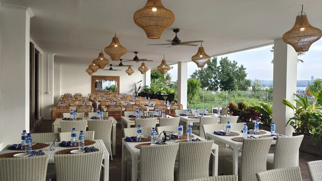 group dining on terrace