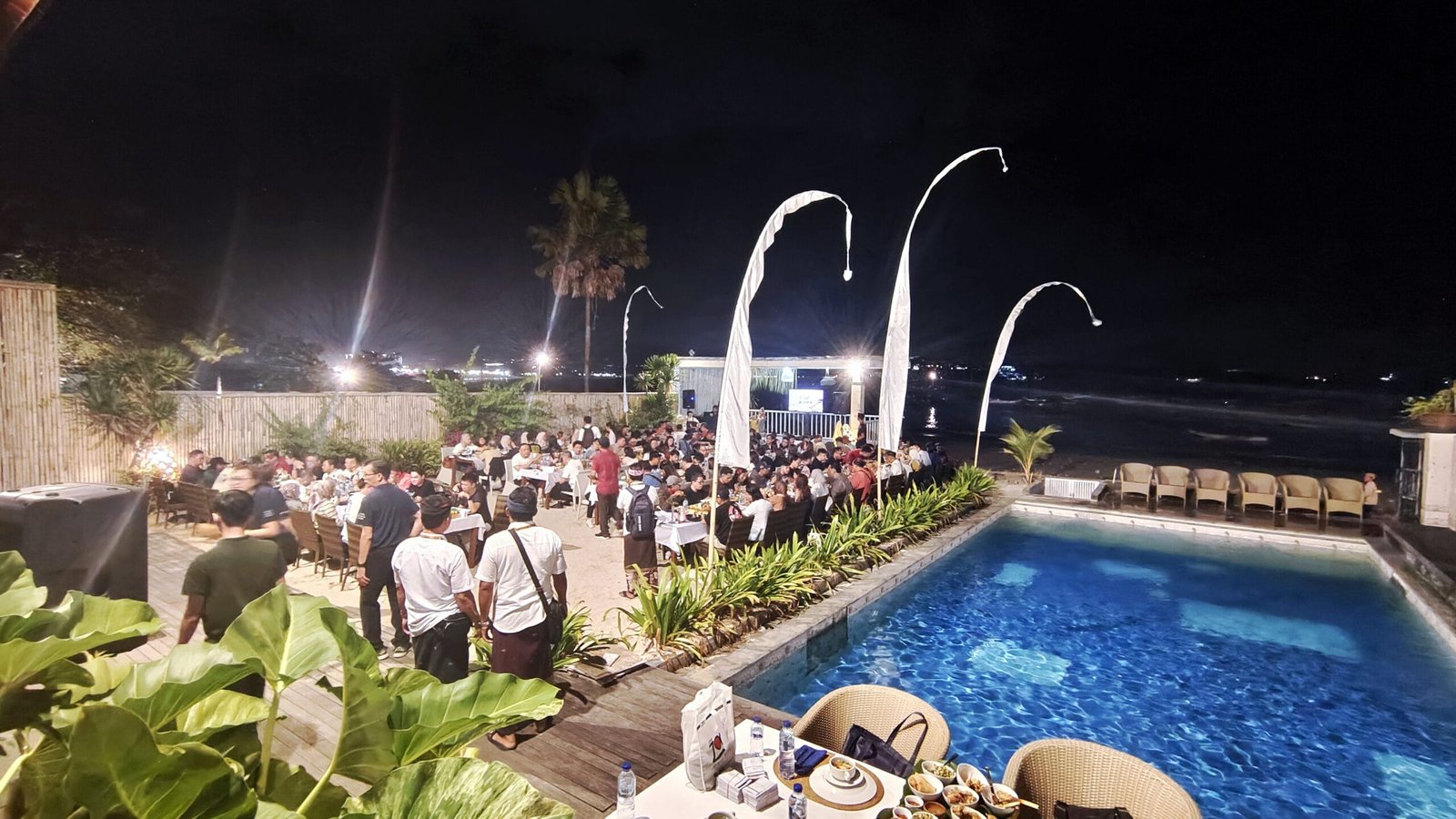 group dinner on sand